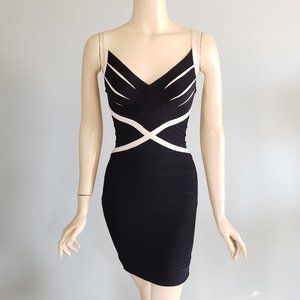 Herve Leger black & cream bandage bodycon dress XS